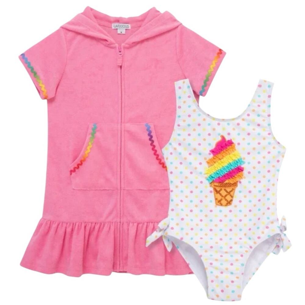Flapdoodles Girl’s Swimsuit Set Pink Ice Cream Set Size 2T NWT